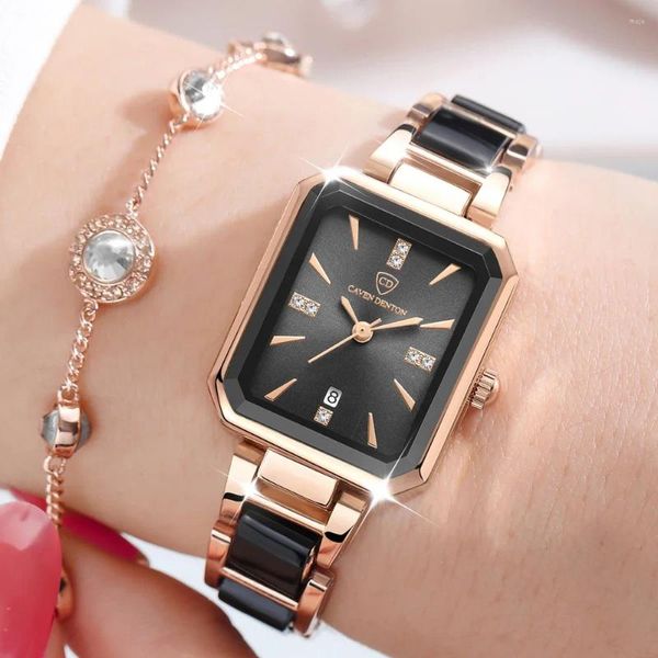 Relojes de pulsera 2023 Cerámica Reloj elegante para mujeres Impermeable Cuadrado Negro Damas Relogio Feminino