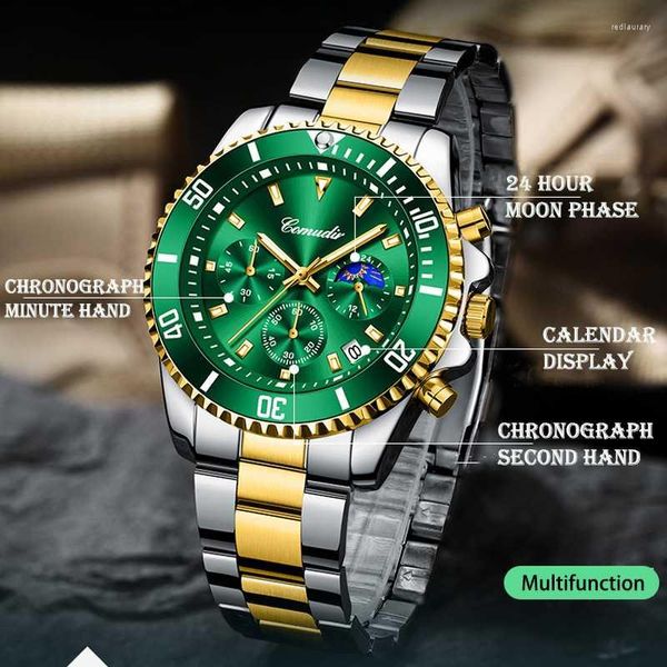 Relojes de pulsera 2023 Comudir Submarine Chaser Reloj de moda Top de acero inoxidable Cronógrafo de tres ojos Luminoso Cuarzo Hombres