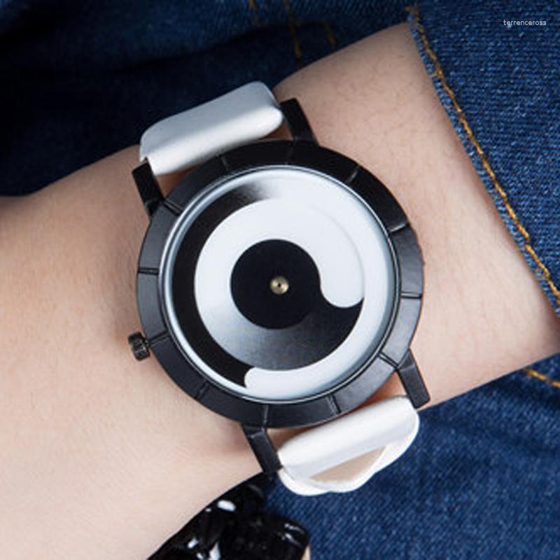 Wristwatches 2023 Creative Rotation Watches Women Leather Strap Quartz Watch Men Sports Fashion Relogio