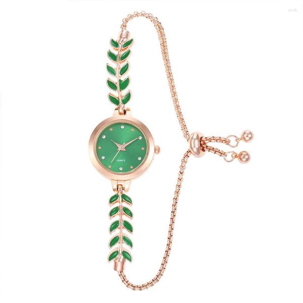 Relojes de pulsera 2023 Relojes de pulsera lindos para mujeres Simplicidad Pulseras de señora Moda Cuarzo Mujer Hoja verde Banda delgada Regalo