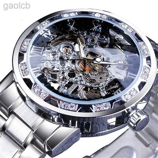 Relojes de pulsera 2023 Reloj mecánico de diamantes Movimiento de engranaje luminoso Diseño real Hombres Marca de lujo Relojes de pulsera de esqueleto masculino Relogio masculino 24319