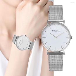 Montres-bracelets 2023 montre élégante pour les femmes d'affaires argent minimalisme Quartz alliage maille ceinture dames horloge Moda Mujer