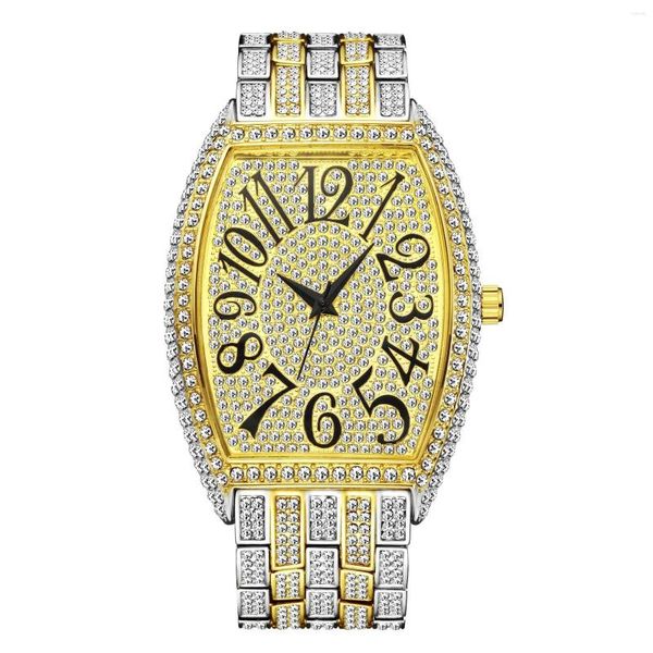 Relojes de pulsera 2023 Moda europea y americana Diamond Barrel Full Large Dial Reloj de cuarzo para hombres