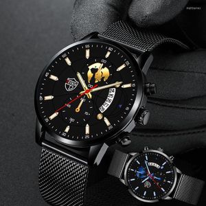 Montre-bracelets 2023 Exquise Watch for Men Fashion Elegant Brand Male Malless en acier inoxydable Gold Quartz Casual Watches Mens Relogio 217T