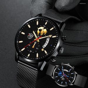 Polshorloges 2023 Prachtig horloge voor mannen mode elegant merk mannelijk roestvrij staalbedrijf goud kwarts casual horloges heren relogio 2372