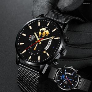 Polshorloges 2023 Prachtig horloge voor mannen mode elegant merk mannelijk roestvrij staalbedrijf goud kwarts casual horloges heren relogio 180m