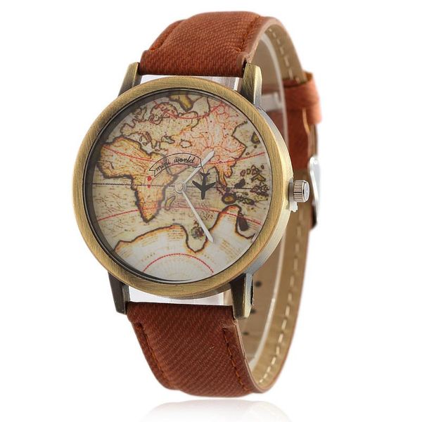 Relojes de pulsera 2023 Moda Viaje global en avión Mapa Hombres Mujeres Relojes Casual Denim Reloj de cuarzo Deportes para Kol Saati