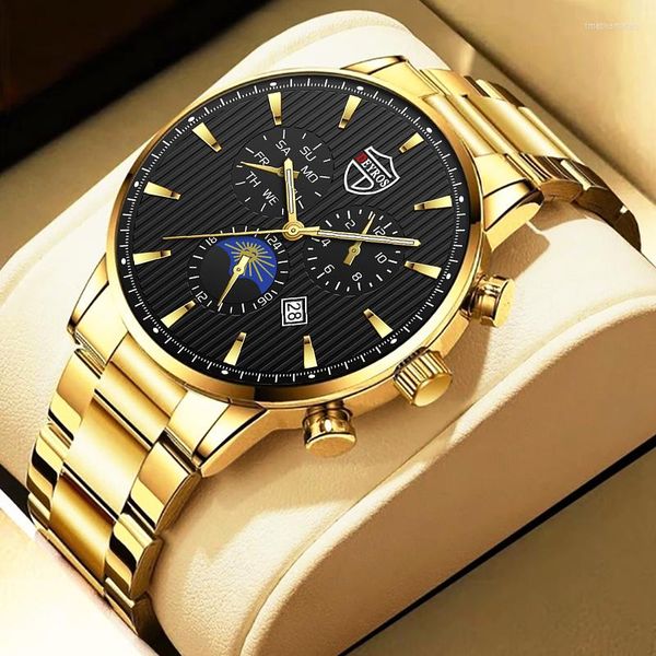 Montres-bracelets 2023 Mode Heren Rvs Horloges Luxe Mannen Business Casual Lederen Quartz Horloge Lichtgevende Klok Relogio Masculino