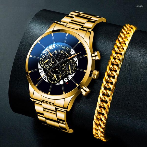 Relojes de pulsera 2023, relojes de calendario para hombre a la moda, reloj de pulsera de cuarzo de acero inoxidable para hombre, pulsera de oro para hombre, reloj Masculino