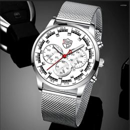Relojes de pulsera 2023 Moda Relojes para hombre Oro Correa de malla de acero inoxidable Reloj de pulsera de cuarzo Hombres Negocios Casual Cuero Relogio Masculino