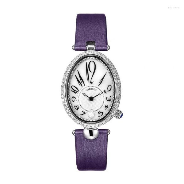 Relojes de pulsera 2023 Moda Top Oval Dial Reloj de mujer Elegante Pulsera de diamantes de imitación Vestido de diamantes Vestido de pulsera de cuarzo Relogio