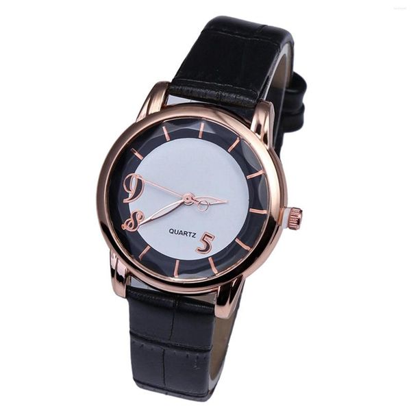 Montres-bracelets 2023 mode femmes montres à Quartz de luxe de haute qualité en cuir noir ceinture montre-bracelet pour Vintage
