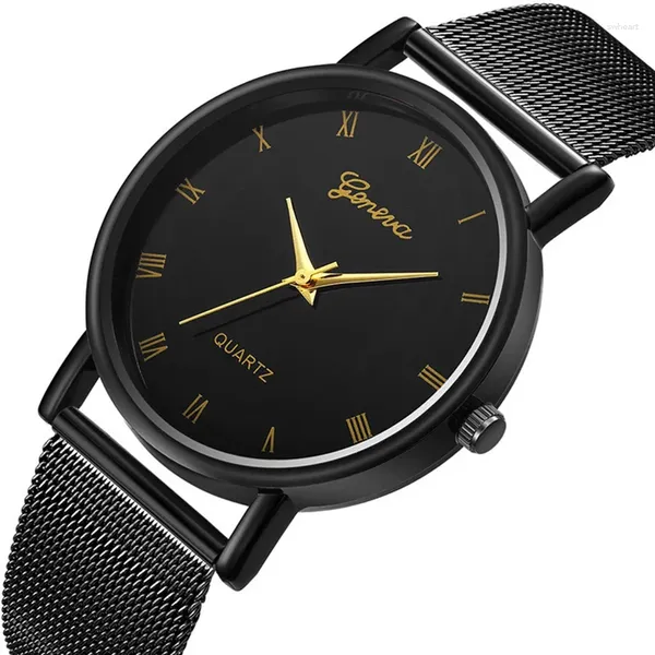 Relojes de pulsera 2023 Moda Reloj de mujer Reloj de cuarzo negro Señora de los hombres Malla unisex de alta calidad Correa de acero inoxidable Regalo Reloj Hombre