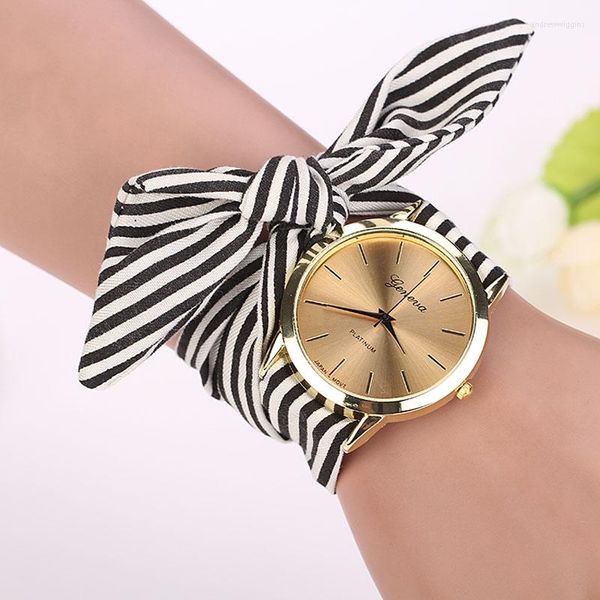 Relojes de pulsera 2023 de moda para mujer, reloj de pulsera con esfera de cuarzo y lazo Floral a rayas, reloj de tela con relojes para mujer, reloj Montre Femme F80