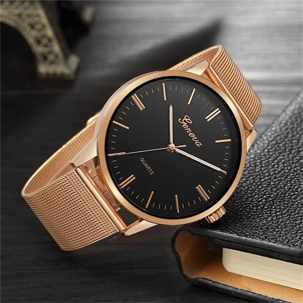 Relojes de pulsera 2023 Geneva Men Watch Minimalista Ultra Thin Relojes de lujo Top Brand Acero inoxidable Malla Cinturón Cuarzo Hombre