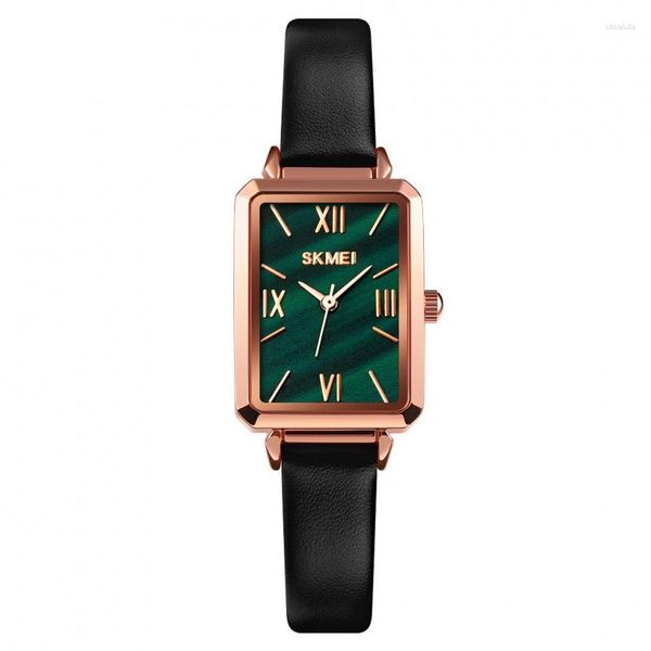 Montres-bracelets 2023 Véritable Simple Et Léger De Luxe Rétro Carré Petite Montre Verte Skmei Français Niche Femmes