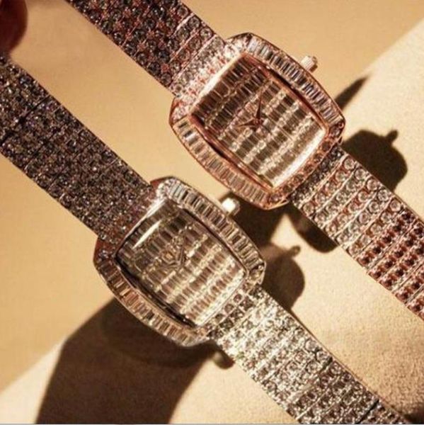 Relojes de pulsera 2023, relojes de lujo con diamantes de cristal de alta calidad, reloj de oro para mujer, tira de acero, reloj de pulsera rosa brillante, envío directo