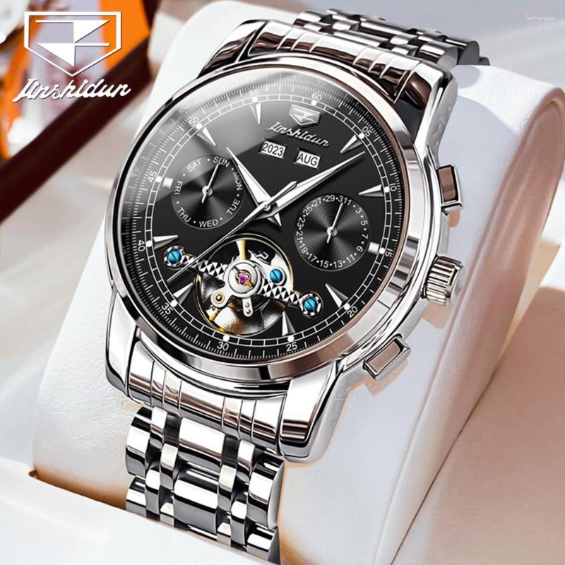 Montres-bracelets 2023 JSDUN montre mécanique automatique pour hommes squelette volant conception horloge en acier inoxydable étanche Date montre-bracelet