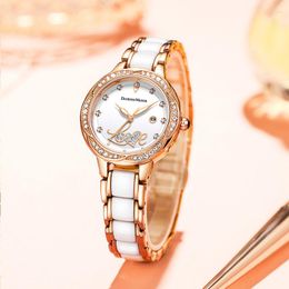 Montres-bracelets 2023 Dames Montre Love Series Céramique Steel Band Calendrier Lumineux Quartz Mince Haut de gamme