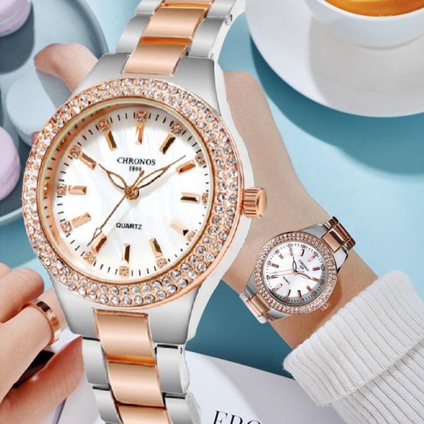 Montres-bracelets 2023 dames montres-bracelets robe or Rose Montre femmes cristal diamant acier inoxydable argent horloge Montre Femme