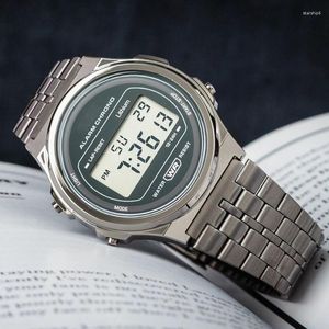 Horloges 2023 LED Digtal horloge voor dameshorloges Stalen band Heren Ronde zakelijke klok Multifunctionele sportpols