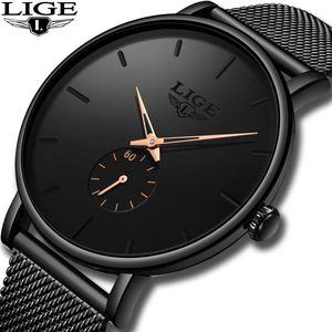 Montres-bracelets 2023 LIGE Hommes Montres Top Marque Hommes Montre De Sport Hommes Étanche Analogique Quartz Mâle Ultra-mince Maille Ceinture Horloge Boîte