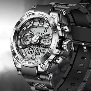 Polshorloges 2023 Lige Sport Men Quartz Digital Watch Creative Diving Watches Waterdicht Alarm Dual Display Clock Relogio Masculino