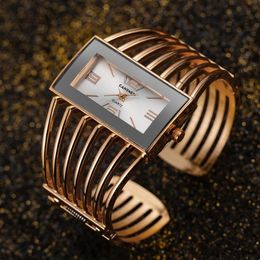 Relojes de pulsera 2023 Moda de lujo Relojes de oro rosa Mujeres Pulsera de acero inoxidable Brazalete Rectángulo Reloj de cuarzo Reloj Zegarek Damski Relogio