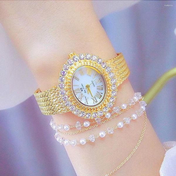 Montres-bracelets 2023 bijoux de luxe INS bracelet en blé élégant Quartz diamant montre pour femme vert Chic étanche Reloj