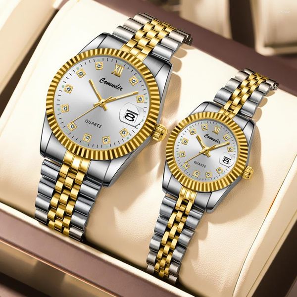 Relojes de pulsera 2023 Reloj de lujo para hombres Mujeres Luminoso Moda Pareja Amantes Relojes de pulsera de cuarzo Astilla de negocios Reloj de regalo de oro Reloj