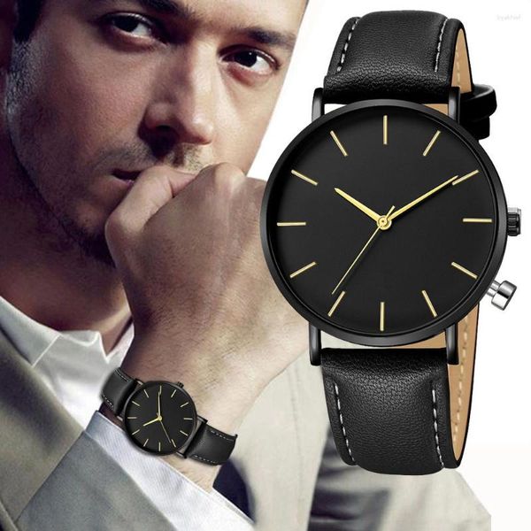Montre-bracelets 2023 Luxury Watch Mens Fashion Simple Leather Big Dial Men Watchs Casual Quartz pour cadeau