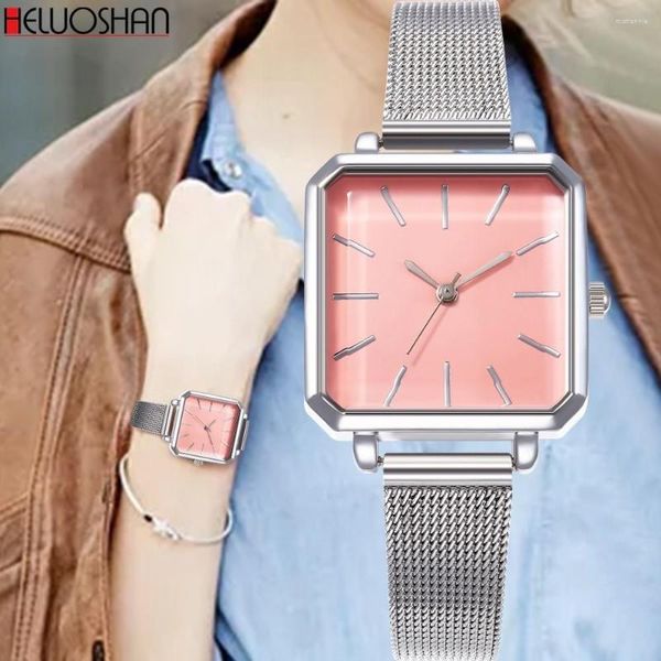 Relojes de pulsera 2023, Reloj de lujo para mujer, relojes de marca famosa de Ginebra, Reloj de pulsera con correa de acero inoxidable y malla de cuarzo para mujer