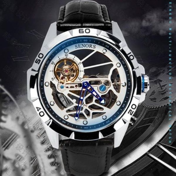 Montres-bracelets 2023 Montre-bracelet de luxe entièrement automatique mécanique hommes montres double face creux lumineux tourbillon montre d'affaires horloge