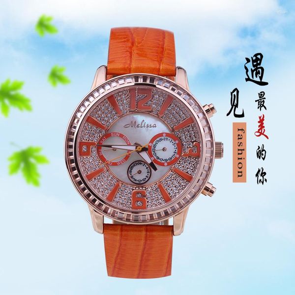 Relojes de pulsera 2023 Melissa, reloj informal de moda con esfera grande, correa de calendario multifunción para mujer de seis pines para mujer