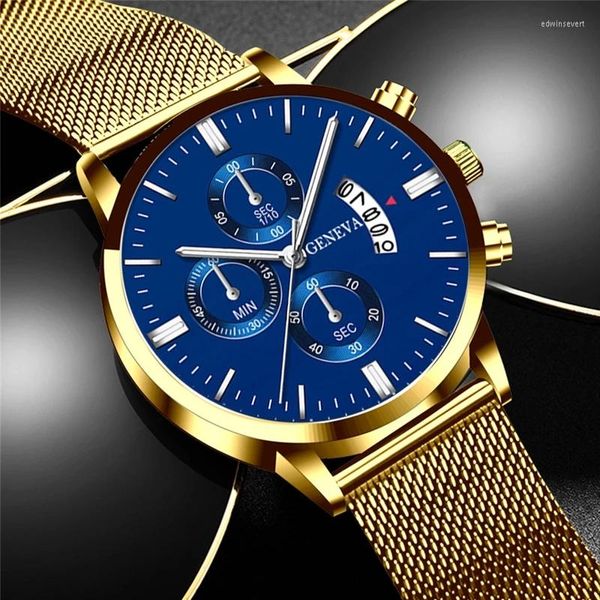 Relojes de pulsera 2023 para Hombre, relojes de moda con calendario, correa de malla, Reloj de cuarzo para Hombre, Reloj de pulsera informal de acero inoxidable para negocios, Reloj para Hombre