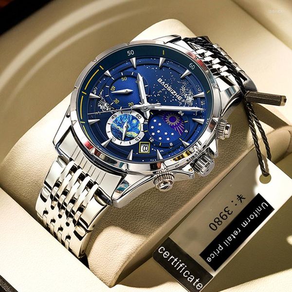 Montres-bracelets 2023 Hommes Casual Sport Chronographe Montre Homme Bracelet En Acier Inoxydable Montre-Bracelet Grand Cadran Horloge À Quartz Avec Pointeurs Lumineux