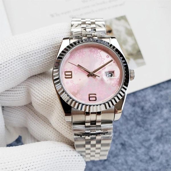 Relojes de pulsera 2023 Maquinaria automática de lujo para hombres 36 mm Placa de gráfico rosa Reloj de marca de acero inoxidable 904L