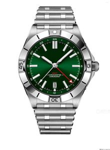 Relojes de pulsera 2023 Reloj mecánico automático para hombre 904L Acero inoxidable GMT Chronomat Super-LumiNova Relojes azules verdes