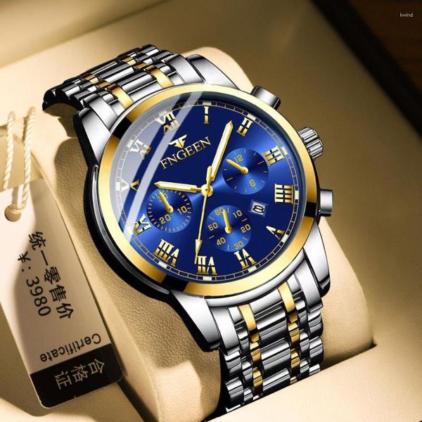 Relojes de pulsera 2023 Relojes para hombre Reloj de pulsera de acero inoxidable de oro superior Moda impermeable Luminoso Fecha automática Reloj de negocios Regalo
