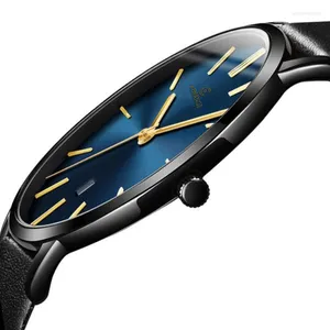 Polshorloges 2023 Minimalistische herenhorloge ultradunne horloges voor mannen mode eenvoudige zakelijke lederen klok reloj hombre relogio
