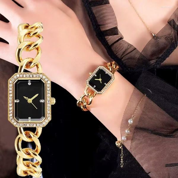 Montre-bracelets 2023 Bracelet rectangulaire Bracelet Quartz Watch For Women Flash Elegant Party Silver en acier inoxydable