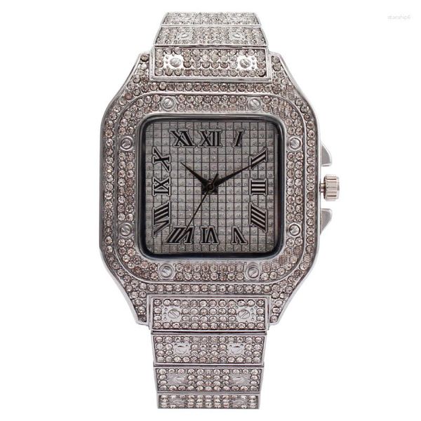 Montres-bracelets 2023 Vendeur à la mode Square Diamond Incrusté Balance romaine Montre Femme Quartz Erkek Kol Saati