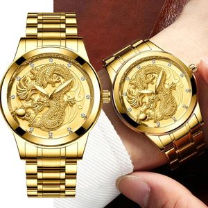 Relojes de pulsera 2023 Venta Exquisito Dragón Phoenix Night Glow Dial Reloj de pareja de cuarzo para hombres Festival Regalo de lujo