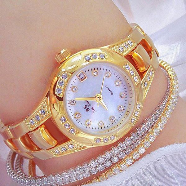 Relojes de pulsera 2023, reloj elegante con diamantes brillantes para mujer con pulsera de acero dorado, regalo pequeño para mujer, Montre Femme