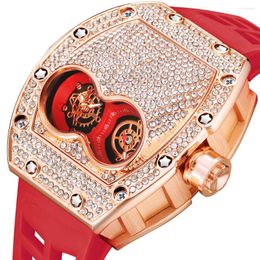 Polshorloges 2023 Styl Men Fashion Diamond Watch Bling-Ed out Case Silicone Yellow Strap Luxury Quartz Pols horloges voor heren Montre