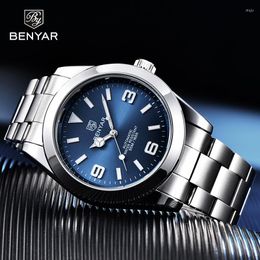 Polshorloges 2023 Topmerk Benyar Design Fashion Leisure Men Automatisch mechanisch horloge Multifunctionele waterdichte sport Montre Femme