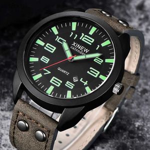 Montre-bracelets 2023 Watch Men Leather Date Casual Analog Quartz Quartz Business Watchs Gifts Mature Top Brand D240417