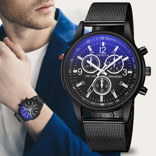 Relojes de pulsera 2023 Relojes Hombres Blue Ray Glass Reloj de pulsera de moda Banda de acero inoxidable Cuarzo militar Reloj deportivo masculino Reloj