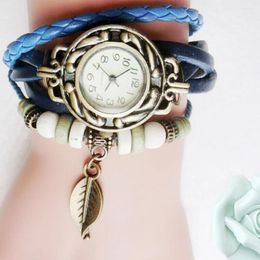 Horloges 2023 dames elegante vintage lederen gewikkeld armband horloge blad hanger mode reloj de mujer