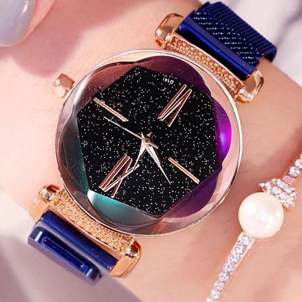 Relojes de pulsera 2023, relojes para mujer, cielo estrellado, moda de lujo, diamante, imán para mujer, reloj de pulsera de cuarzo para mujer